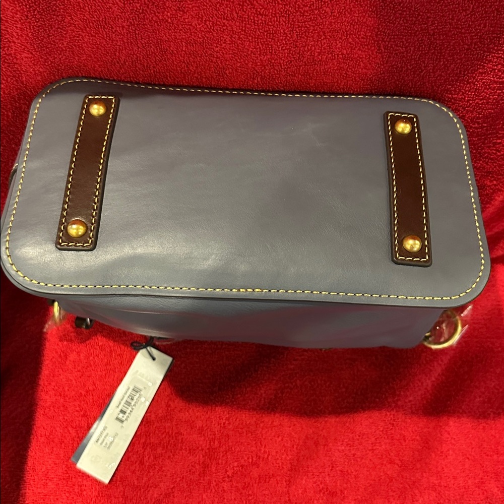 Genuine Dooney & Bourke Leather Slate Blue Satchel with Brown Leather Accents - Picture 11 of 11